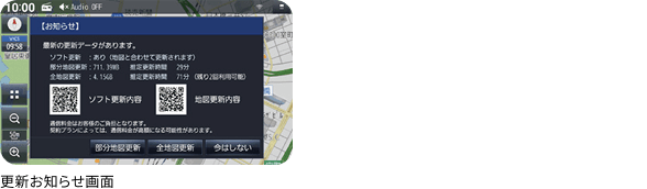 ワンタッチ地図更新のイメージ 更新お知らせ画面