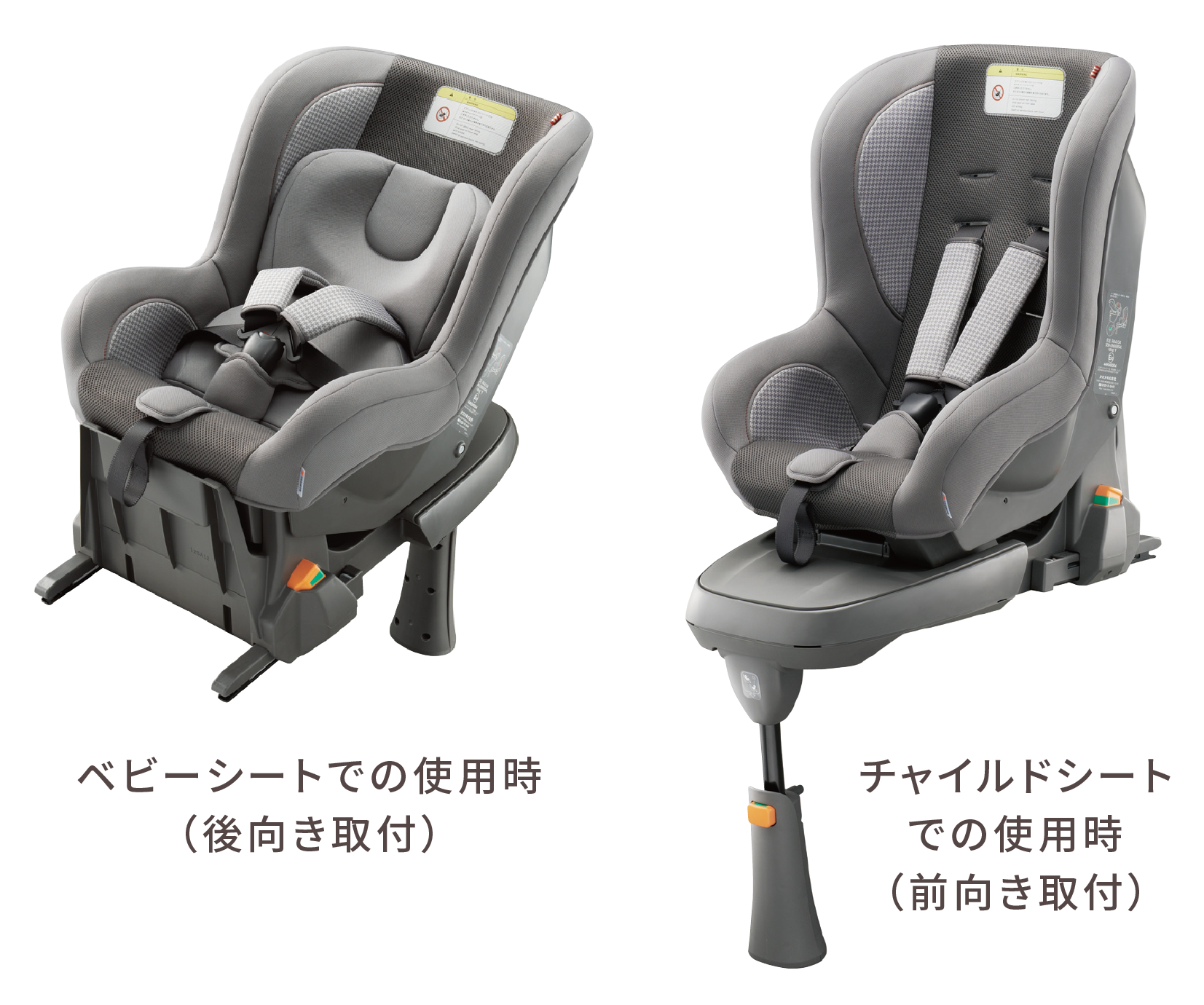 ベビーシートでの使用時(後向き取付) チャイルドシートでの使用時(前向き取付)