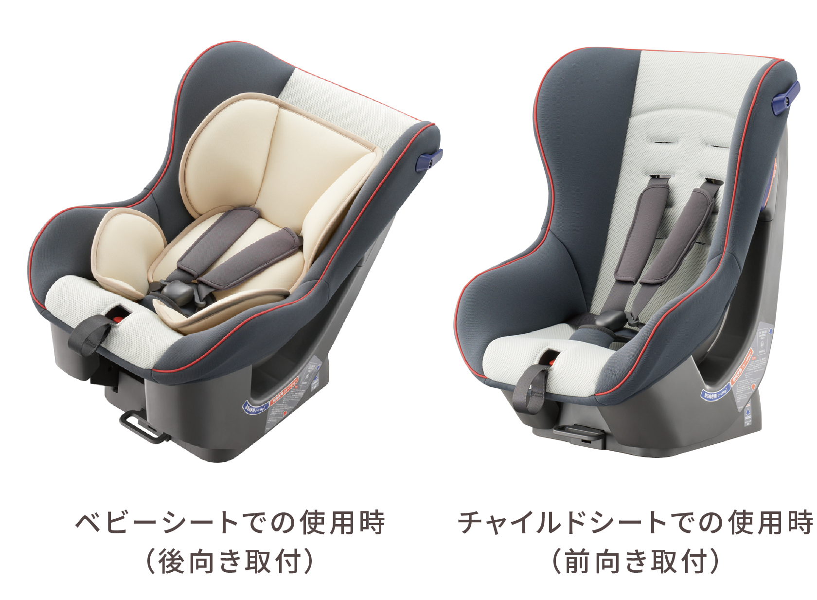ベビーシートでの使用時(後向き取付) チャイルドシートでの使用時(前向き取付)