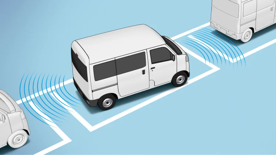 画像：縦列駐車時に前後の車に応じて警告音が鳴っている様子