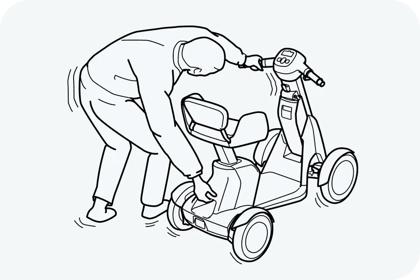 イラスト:e-SNEAKERを手押しスイッチを押して動かしている男性