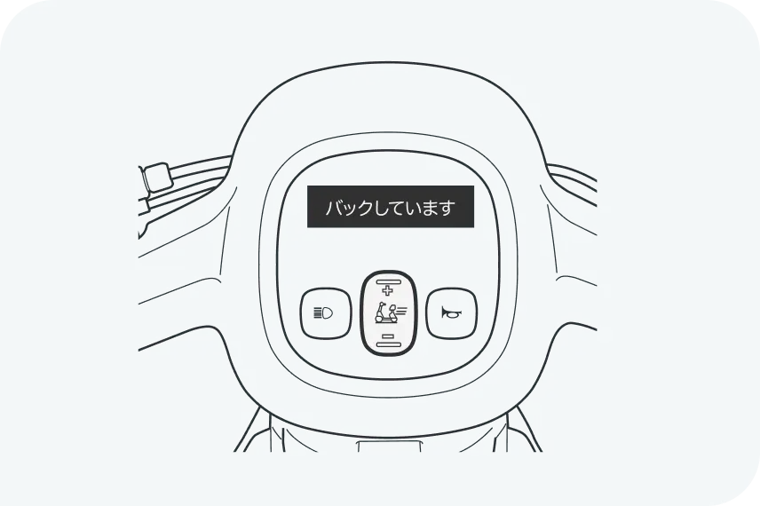 イラスト:e-SNEAKERのディスプレイ部に「バックしています」の表示