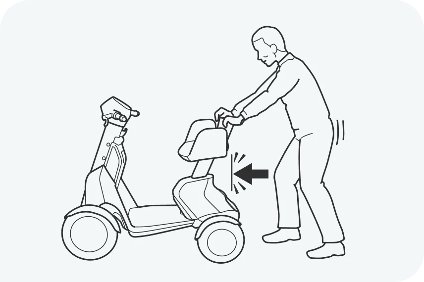イラスト:電源OFFのe-SNEAKERを押す男性