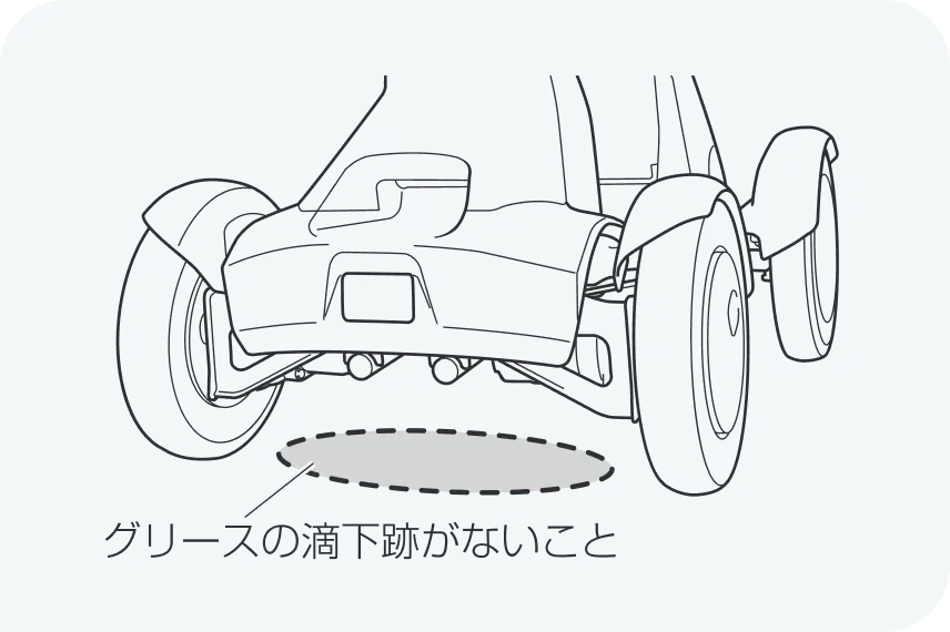 イラスト:e-SNEAKER下の地面に「グリースの滴下跡がないこと」を促すシーン