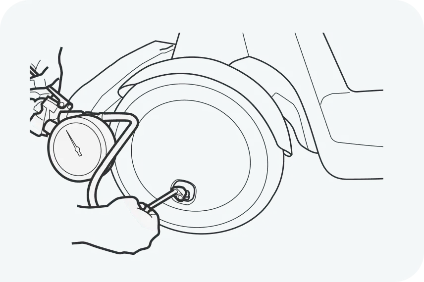 イラスト:e-SNEAKERのタイヤ空気圧を点検しているシーン