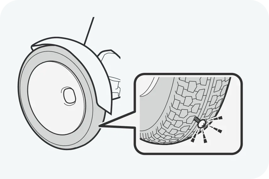 イラスト:e-SNEAKERのタイヤに釘が刺さっているシーン