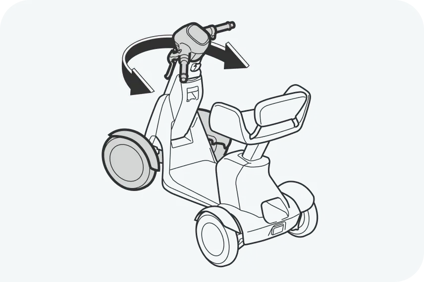 イラスト:e-SNEAKERのハンドルを左右に動かし、ゆるみやガタつきがないかの点検を促すシーン