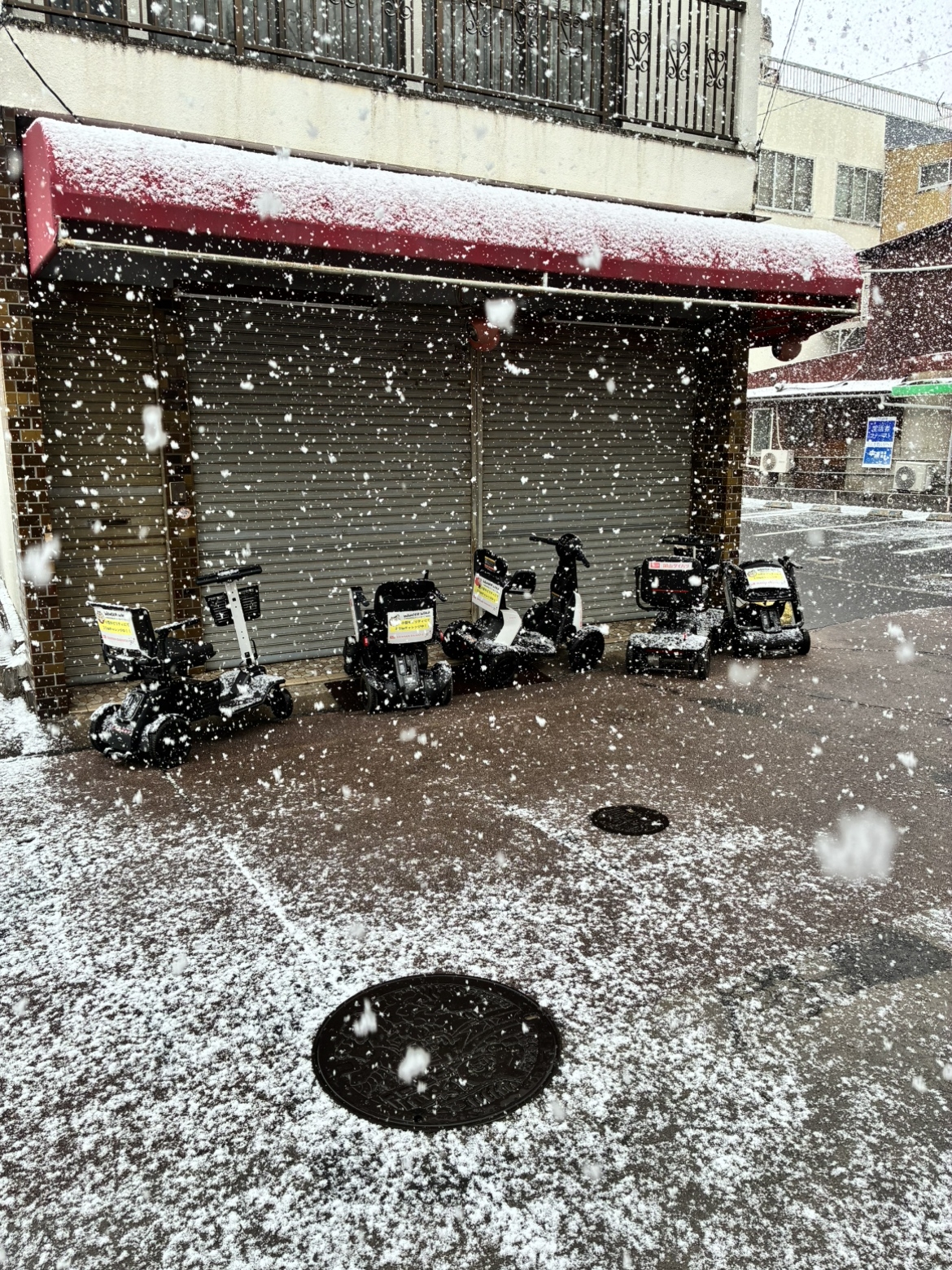 2～3センチ大のボタン雪。cafeで温かい飲み物で休憩＆作戦会議