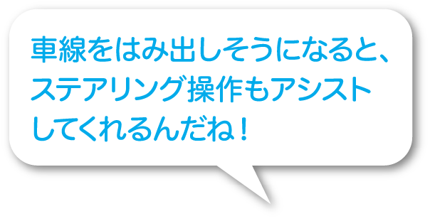 車線をはみ出しそうになると、ステアリング操作もアシストしてくれるんだね！