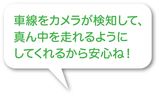 車線をカメラが検知して、真ん中を走れるようにしてくれるから安心ね！